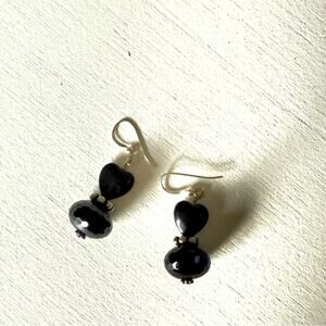 Vintage Heart Black Beaded Earrings
